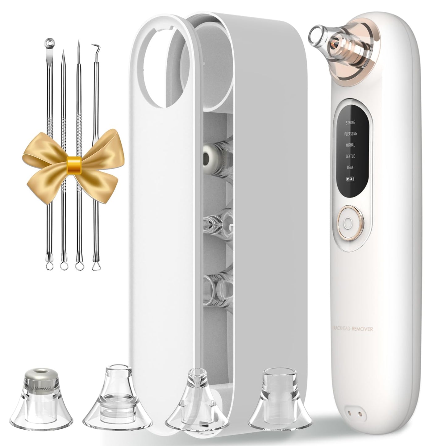 Blackhead Remover Pore Vacuum Kit for Face 5 Adjustable Suction Levels Blackhead Extraction Tool Face Suction Pore Cleaner with 4 Suction Heads 4 Probes for Women & Men(White