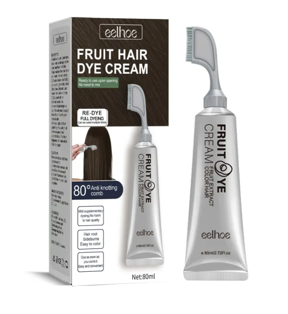 Natural Black Fruit Dye Cream – Gentle Gray Coverage with Built-In Comb