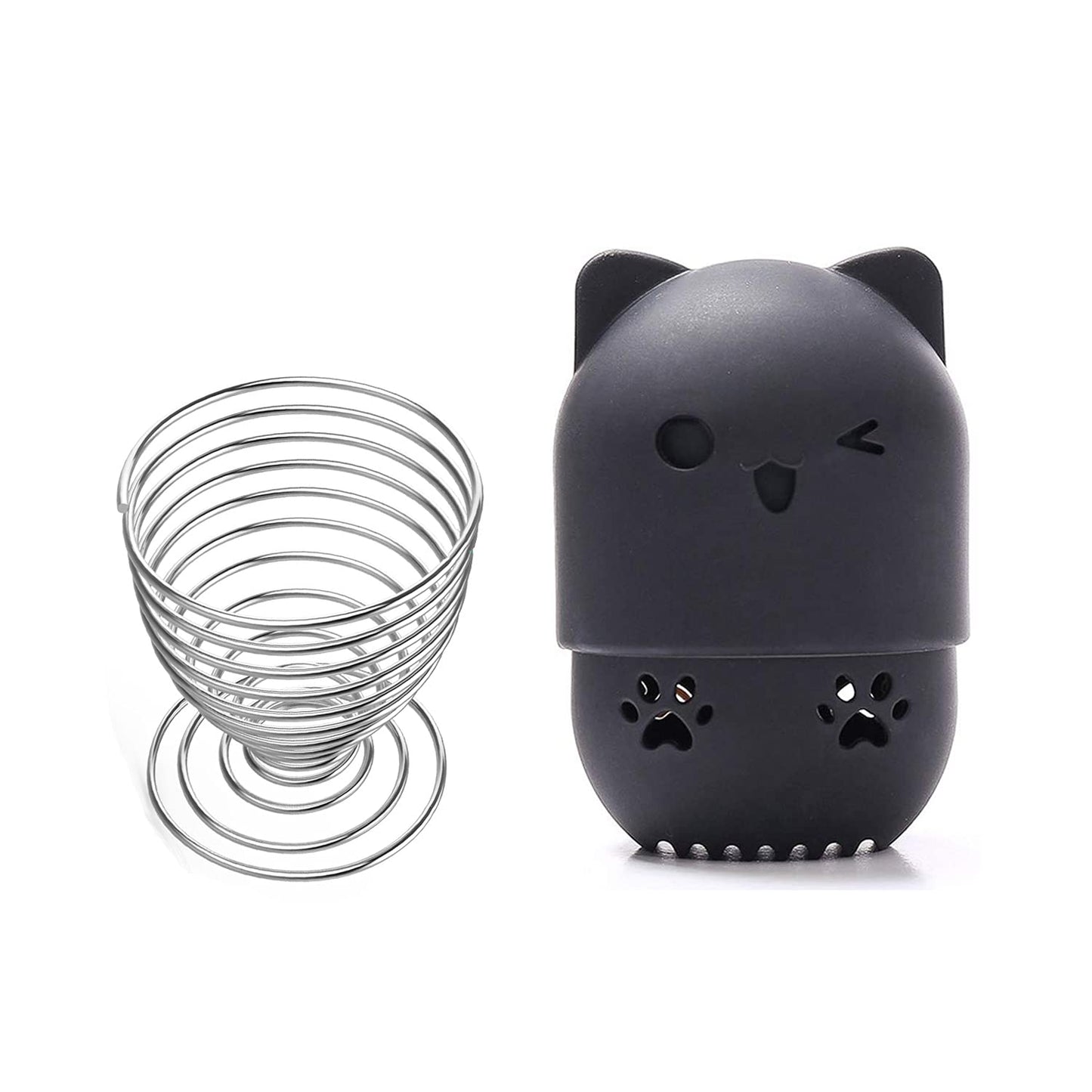 Makeup Sponge Holder Beauty Sponge Holder + Makeup Blender Travel Case Beauty Sponge Blender Drying Stand & Storage Containers - Black + Silver