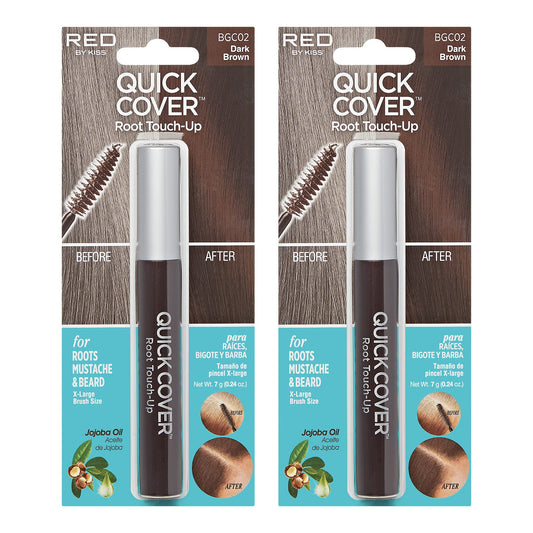 RED by Kiss Quick Cover Root Touch Up Rescue Mascara Natural Water-Resistant Temporary Gray Concealer Cover Up Brush for Hair Mustache & Beard (Dark Brown) (2Pcs)