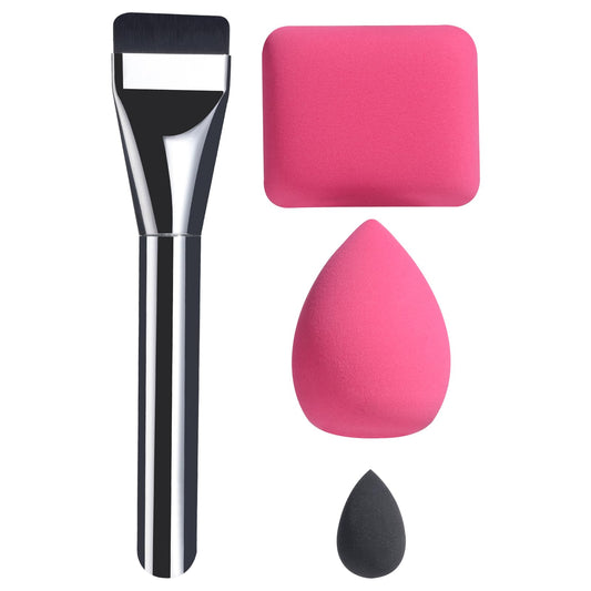 BS-MALL Foundation Makeup Brush Set with 3 Makeup Sponge Blenders silver & Pink